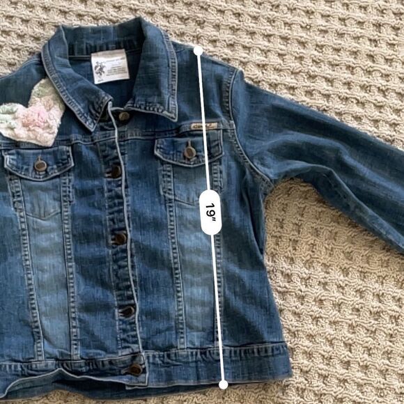 Vintage Upcycled Cottage Core Shabby Chic Denim Cropped Denim Jean Jacket Sz M - Picture 9 of 10